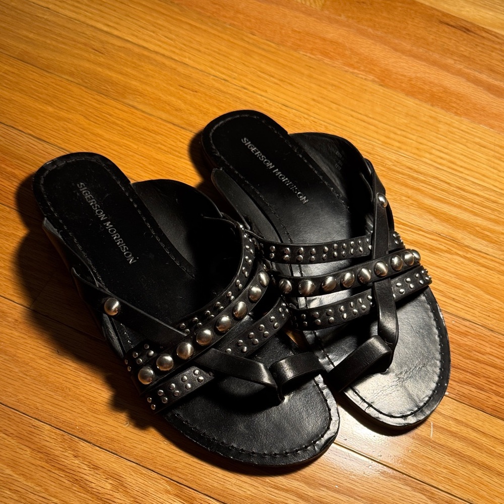Sigerson Morrison Black Sandals with Silver Studs